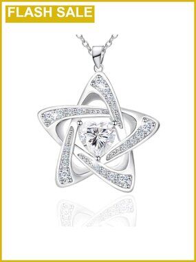 Sterling Silver Star Pendant Necklace Cubic Zirconia Adjustable 16-19 Inch